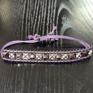 Hematite and diamond CZ reversible pulley bracelet